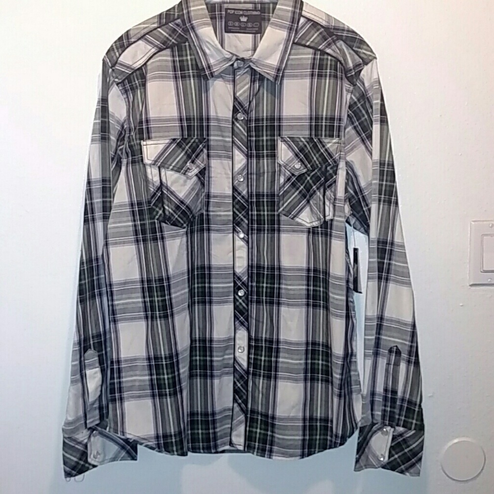 NWT Pop Icon Plaid Pearl Button Shirt
